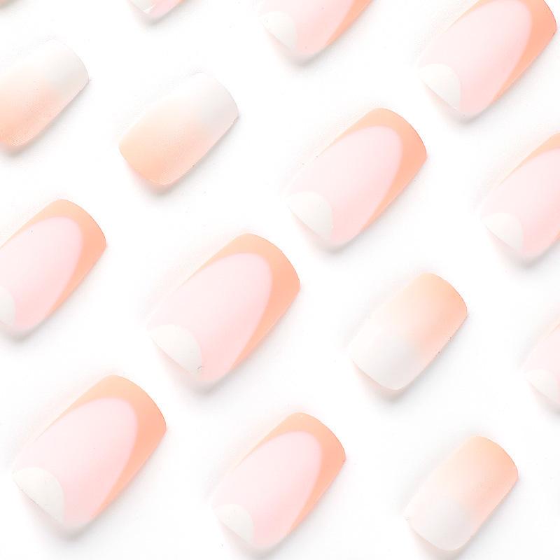 Orange & Yellow Gradient French Frosted Nail Stickers - Wearable Finished Nail Tips