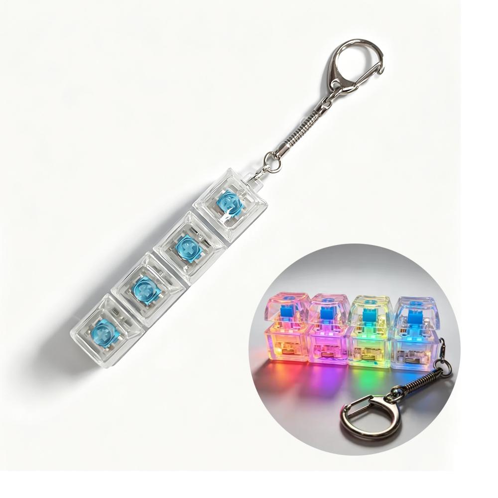 Light Up Keyboard Keychain Crystal Clicker Fidget Toy Stress Relief Sensory Toy Portable Car Desk Decor Gift for Adults Kids