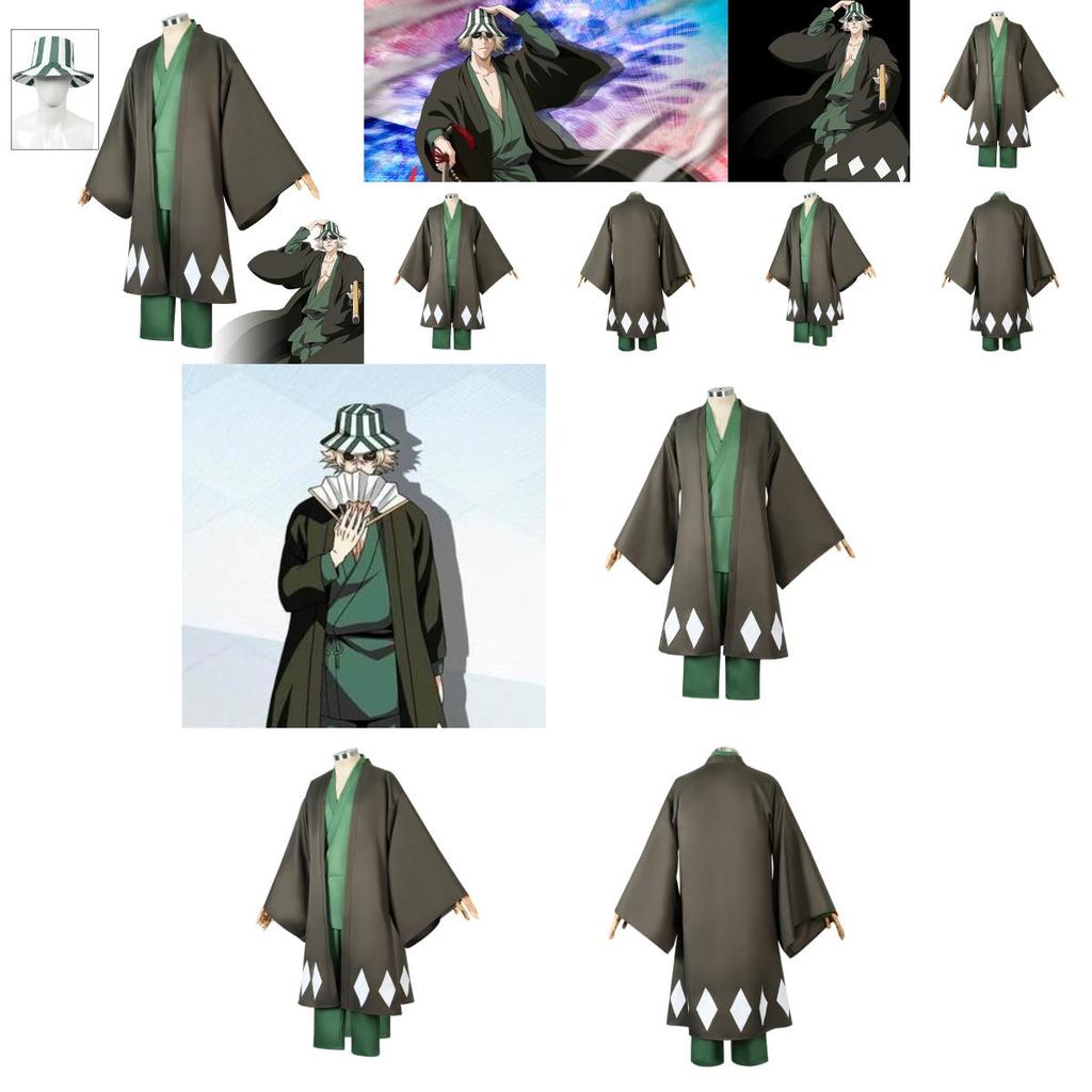 Urahara Kisuke Cosplay Costume Grey And Green Polyester Outfit For Anime Fans