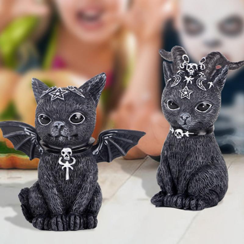 Demon Black Cat Decoration Ornament Halloween Small Black Cat Magic Cat Sculpture Holiday Decoration Home Decoration Ornament