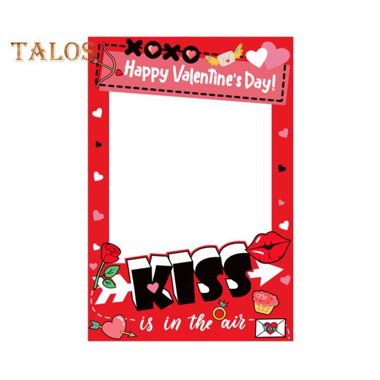 Ramă foto de Ziua Îndrăgostiților, ramă selfie pentru cabină foto de petrecere cu inimioare, sărutări, trandafiri, recuzită pentru ziua de naștere și aniversare