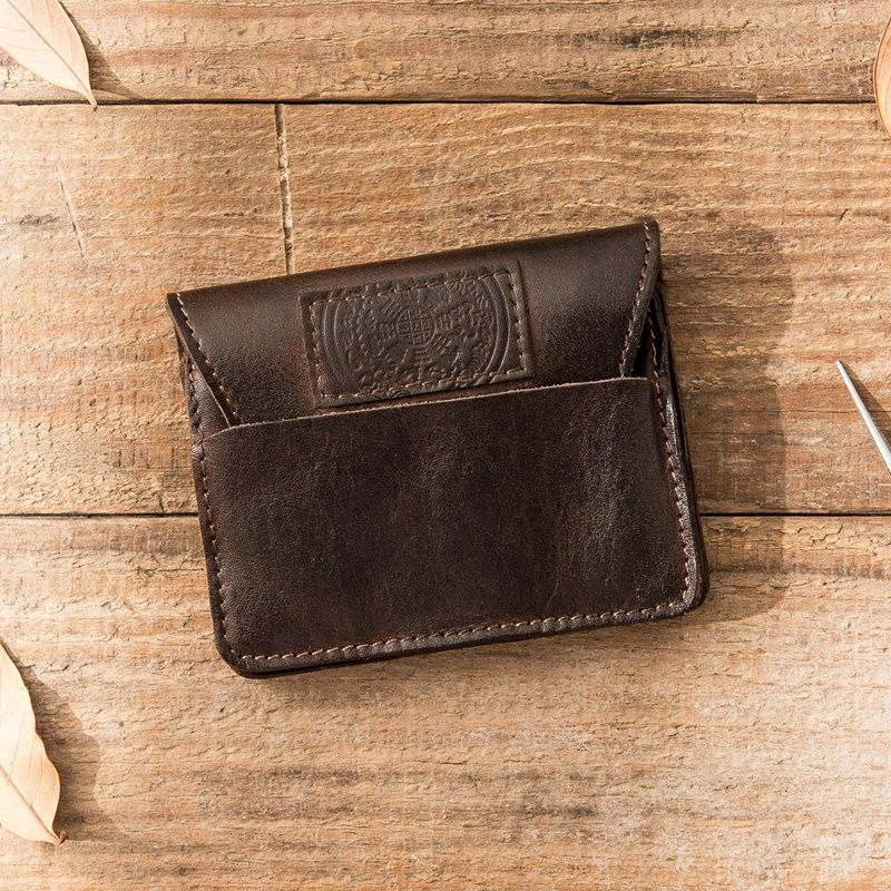 ארנק עור רטרו לגברים ולנשים שכבה ראשונה עור פרה רב-תכליתי אישי קטן תיק כרטיסים עבודת יד עור טהור נשים