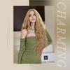 Ladies Golden 72cm Long Hair  Big Waves Breathable And Comfortable Wig