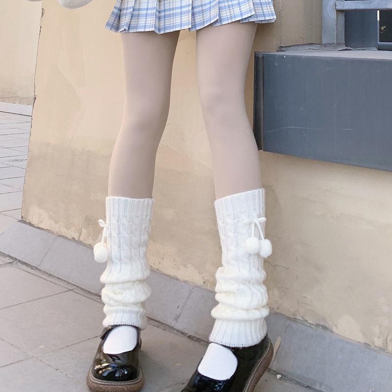 Japanese Jk Uniform Student Spring, Autumn And Winter Knitted Hairball Piled Thickened Warm White Stacked Socks Cover Female Long