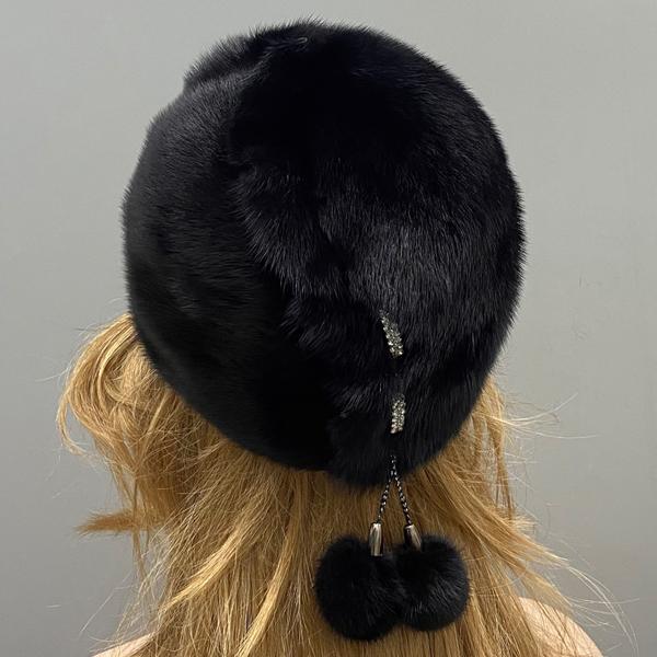 

Женские шапки-помпоны из натурального меха норки, роскошные, стильные, из цельной шкурки, ручной работы, высокого качества, русская зимняя шапка One Size чёрный