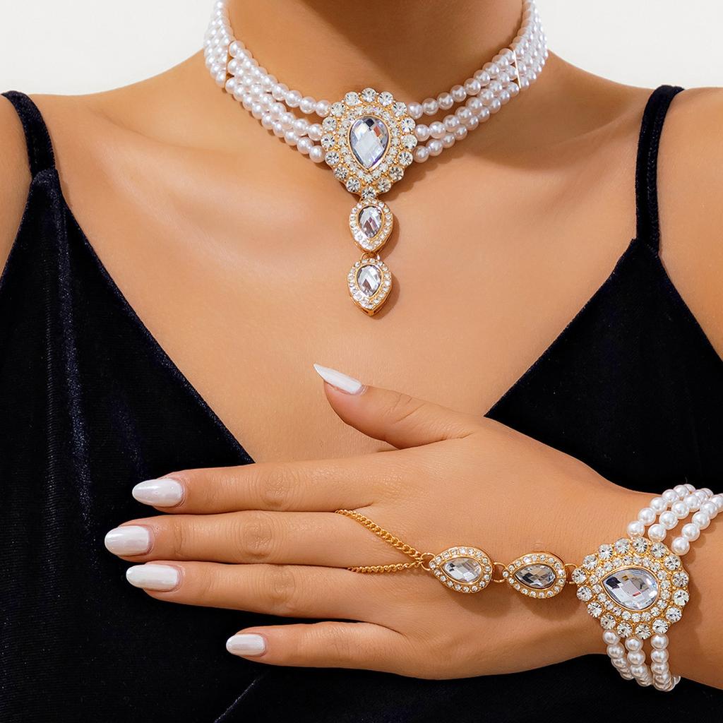 Imitation Pearl Beads Crystal Choker Necklace for Women Collar Wedding Jewelry Accessories