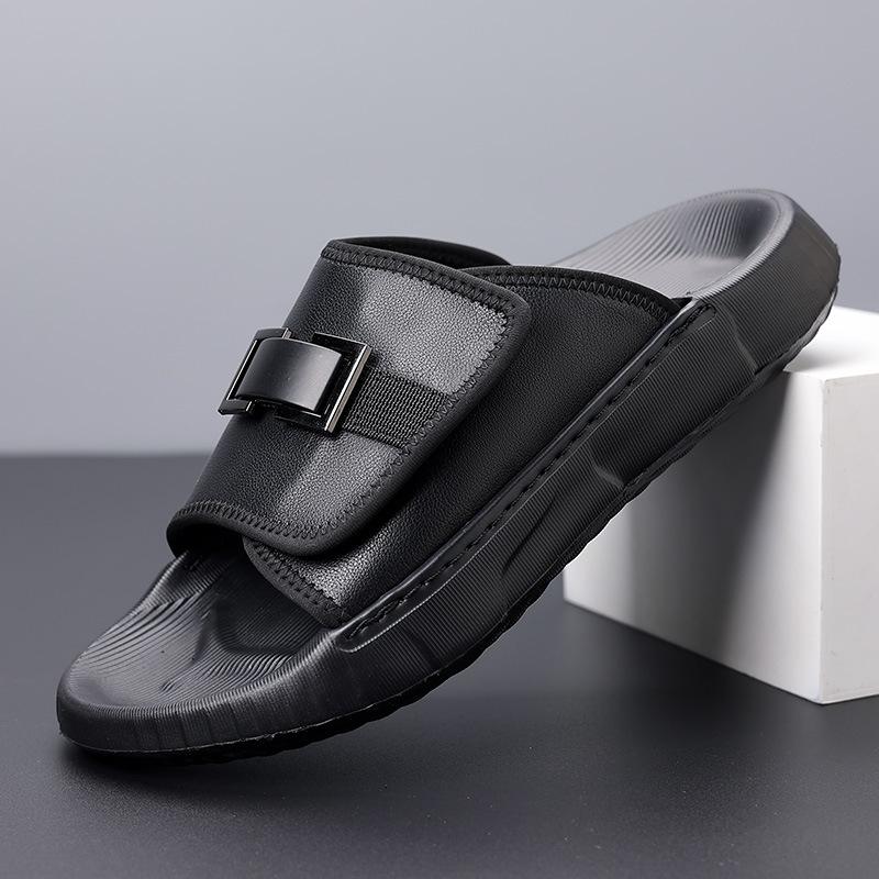 Fashion Summer Cow Leather Slippers for Men Solid Color Fashion Casual Flip Flops Male Abrasion Resistant High Quality Slipper Shoes Man