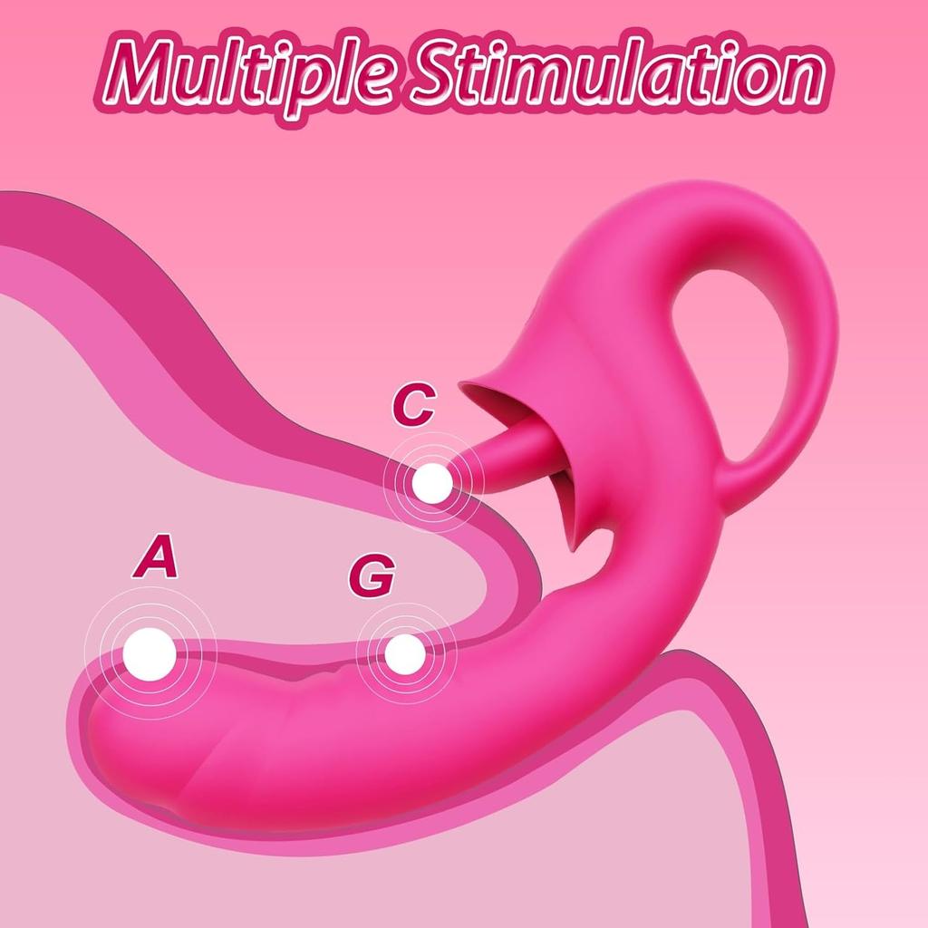G-Spot Clitoral Licking Vibrator, Silicone Dildo Clitoral Stimulator with 10 Licking and Vibrating Modes, Multi-Stimulation, Female Sex Toys