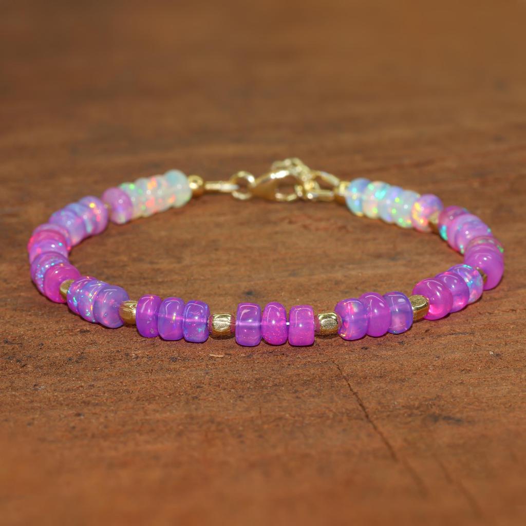 Lila Opal Perlenarmband, Zierlich Gold Filled, Sterling Silber