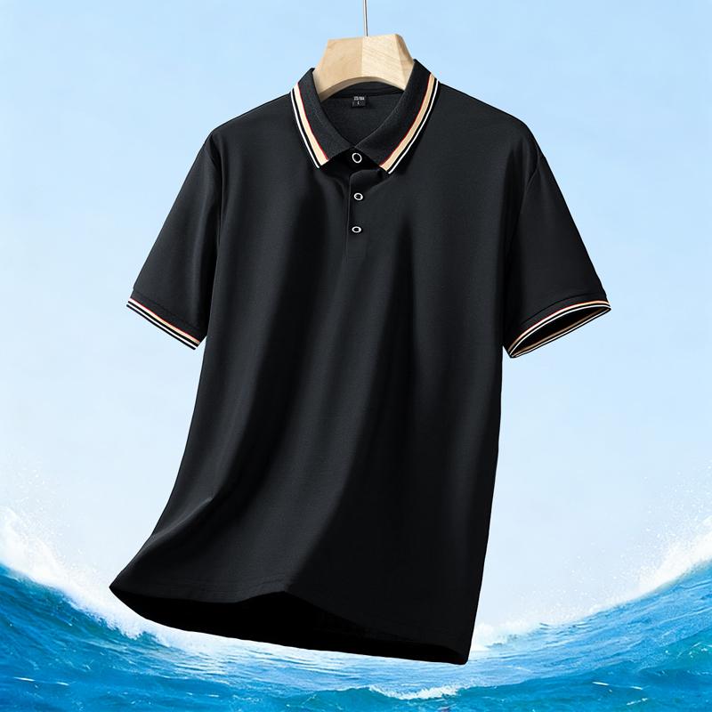 Men's White Color Block Collar and Cuff Short Sleeve Polo Shirt