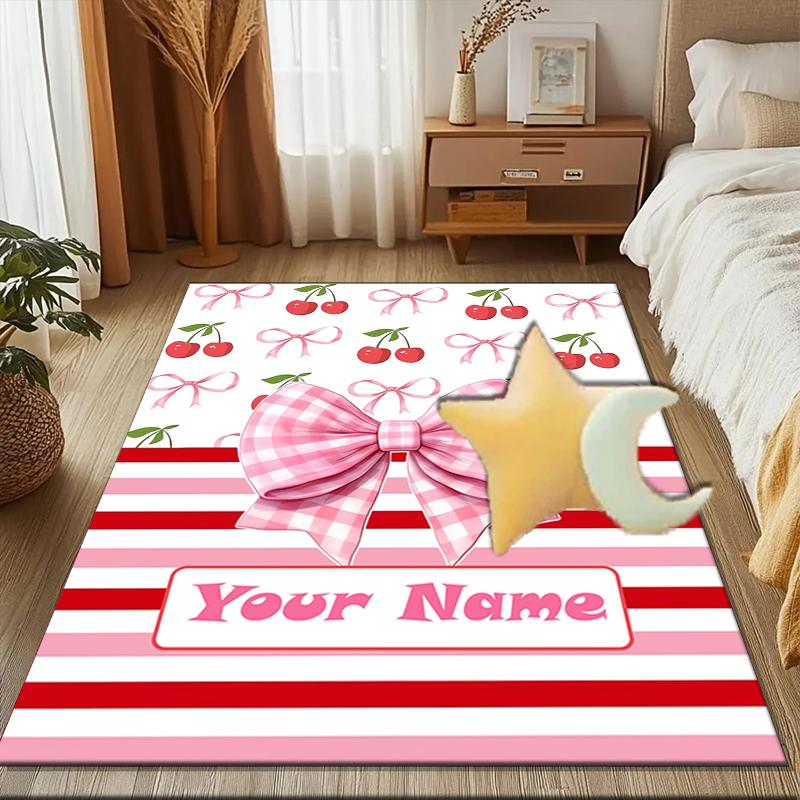 1PC Custom Name Cherry Bow Theme Theme Floor Mat Ideal for Living Room, Game Rooms, Office, Bedroom, Floor Mat Playful Design