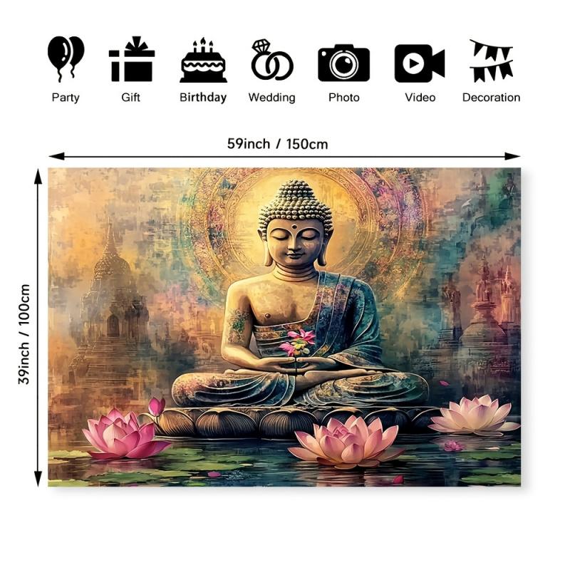 VIKAMA Serene Buddha Lake Scene Tapestry Stylish Wall Decor For Bedroom Meditation Nook Apartment Aesthetic Backdrop Home Decor