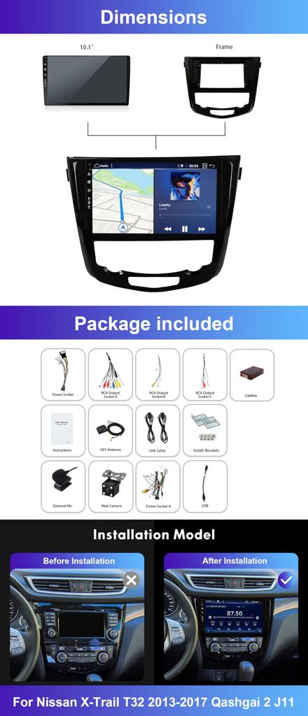 MISONDA IPS Android Car Radio Stereo for Nissan Qashqai J11 Rouge GPS Navigation Head Unit with Android Auto Free Camera Microphone 10-inch (6G +