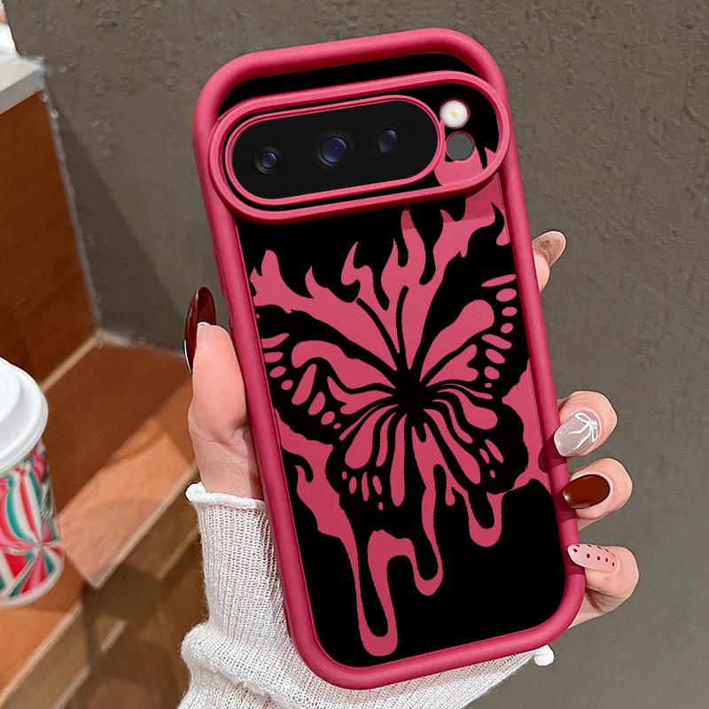 

Чехол TPU с принтом бабочки пламени и ударопрочный для Google Pixel 9 Pro XL 8 Pro 8A, мягкий матовый чехол для телефона с защитой линз Google Pixel 8 розовый