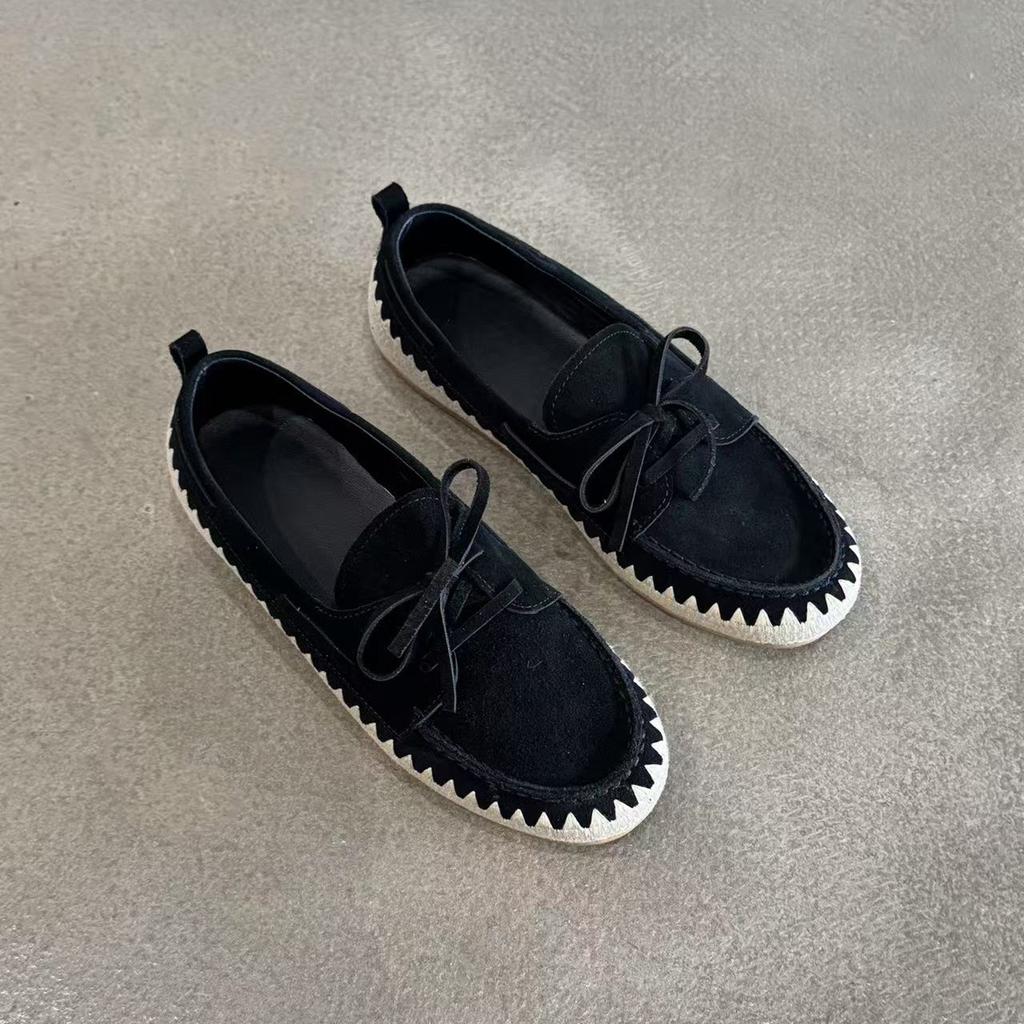 Verze ovčí kůže~ pravá kůže ploché dno retro šněrovací jednobotky dámské 2025 nové jednopákové líné mokasíny malé kožené boty