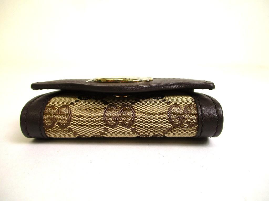 Authentic GUCCI GG Canvas Brown Leather Interlocking G 6 Pics Key Chain #a967  Refurbished