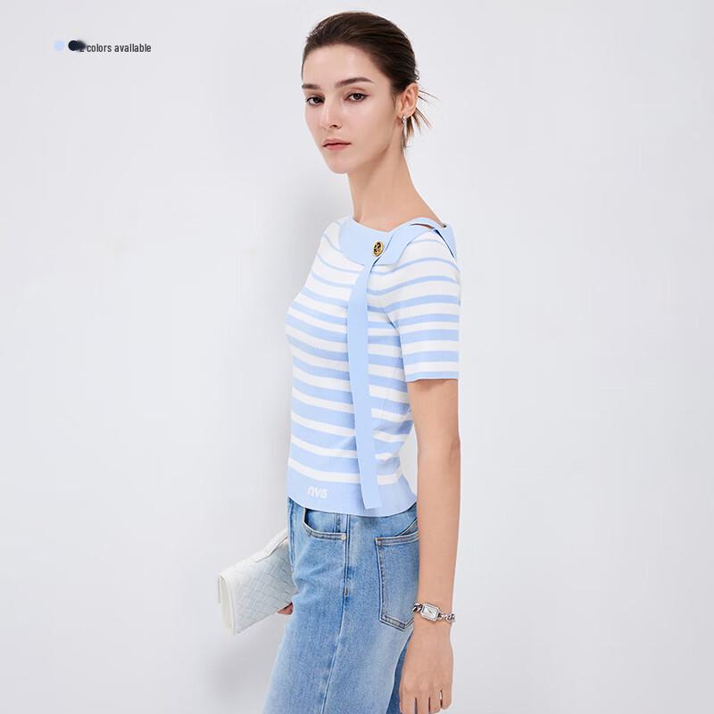 Navigare Women's Striped Color Block Slim Fit Short Sleeve Knit Top