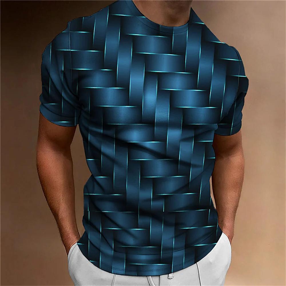 2025 Geometric Print Men's Single T-shirt, 3d Print Men's Top, Casual
