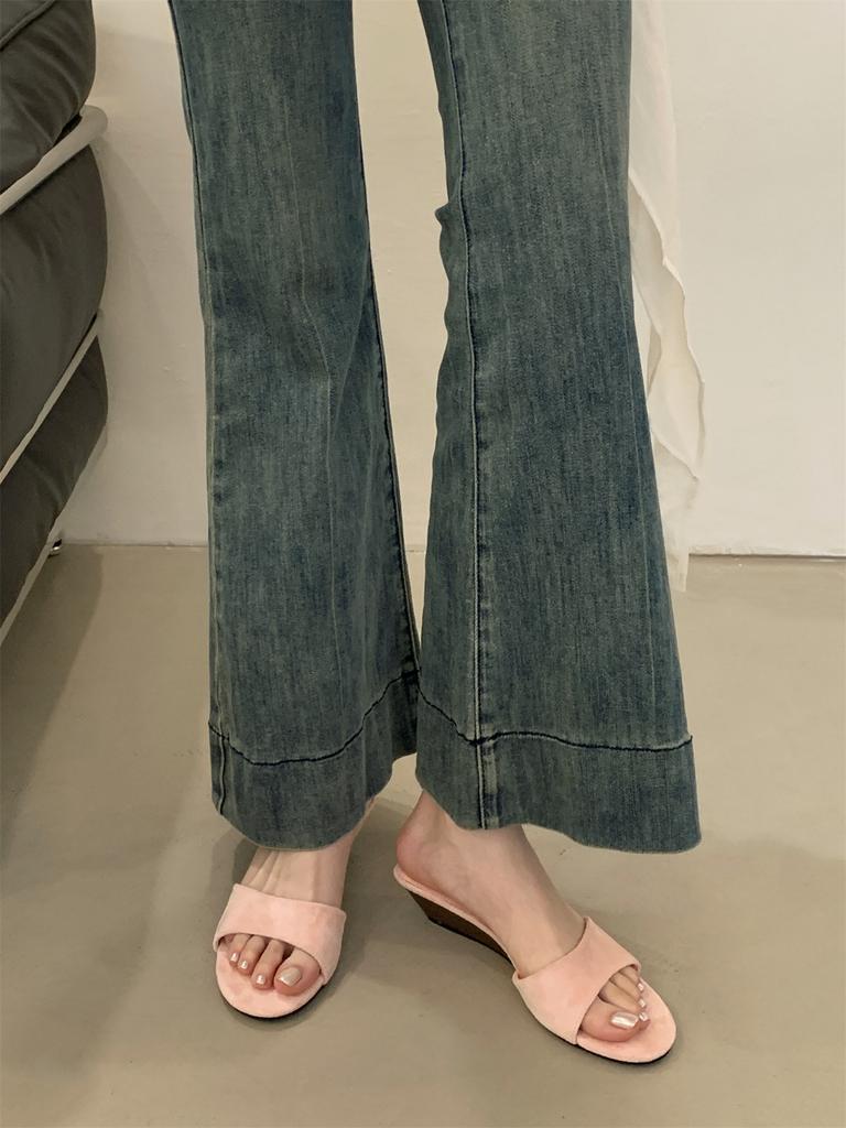 2025 Summer New Fashionable Versatile Niche Design Sense Retro Wedge Heel Sandals Square Head Open Toe High Heel Cool Slippers