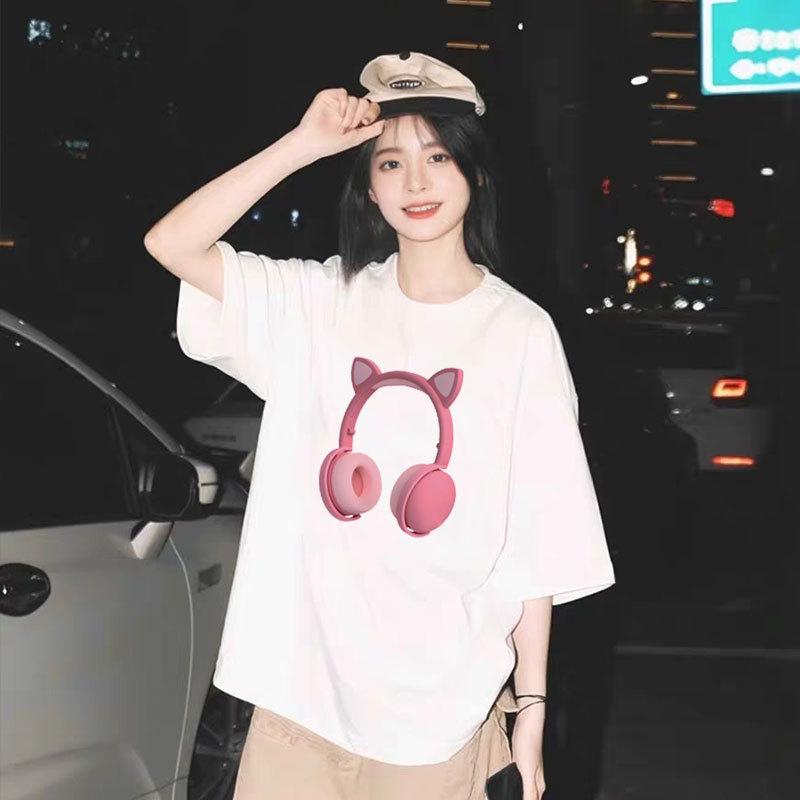 2025 Women's White Loose-Fit Short-Sleeve T-Shirt, Pure Cotton, Summer Base Layer Top