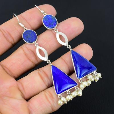 Friendship Day Deal 925 Silver Lapis Lazuli Stone September Drop Dangle Earrings