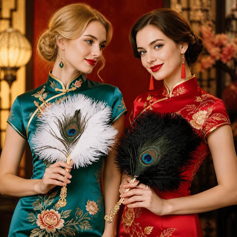 Danshandfans in Chinese Stijl Draagbare Cosplay Props Waaijer Struisvogelveer Waaijer Dames Dans Props