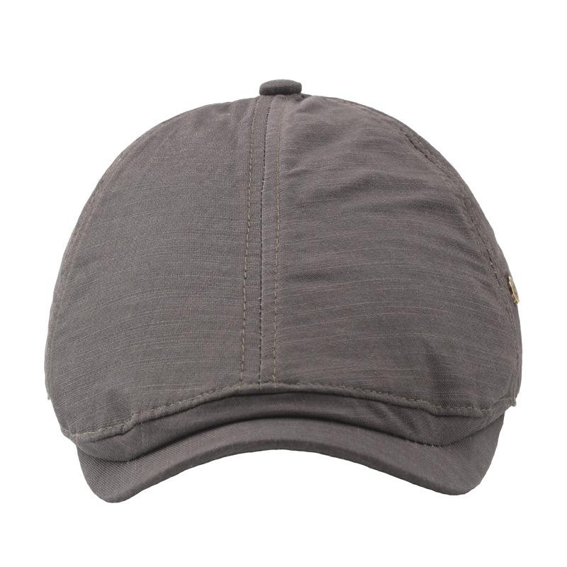 Cotton and linen solid color six-piece cloth splicing men's cap retro W copper buckle beret women's simple sun hat