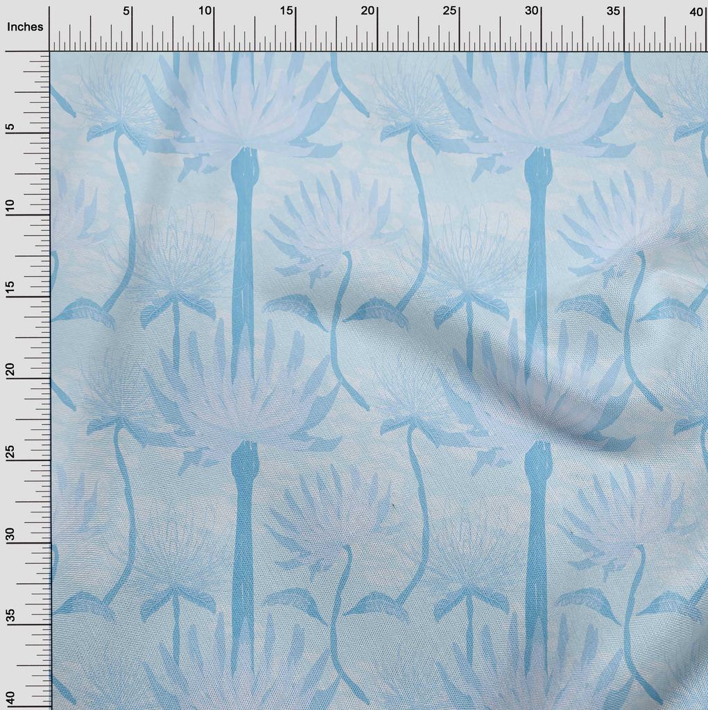 oneOone Cotton Flex Light Blue Fabric Tropical Plants Fabric For Sewing Printed Craft Fabric By The Yard 40 Inch