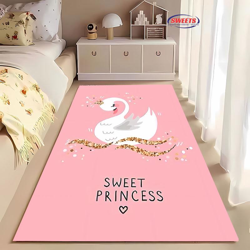 3D Printing Cute Swan Large Area Carpet for Living Room Cartoon Children's Bedroom Sofa Doormat Kitchen Floor Rug Anti-slip Mat