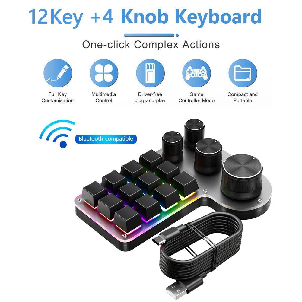 12 Keys 3/4 Knobs Bluetooth Keyboard RGB Copy Paste Photoshop Mini Gaming Keypad Hot-swap Mechanical Gaming Keyboard Red Switch