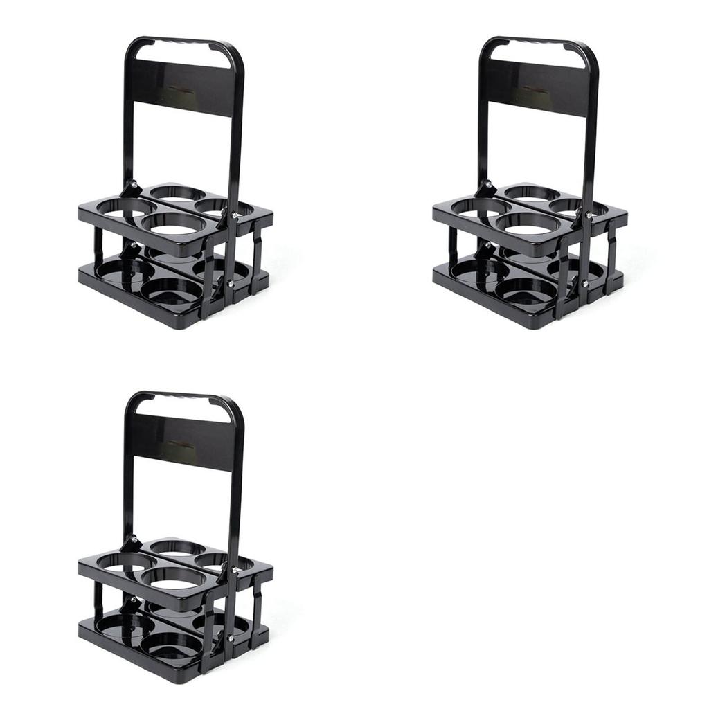 A84E-3X 4 Holes Foldable Plastic Beverage Carrier,Reusable Drink Holder With Handle Portable Drink Holder Black