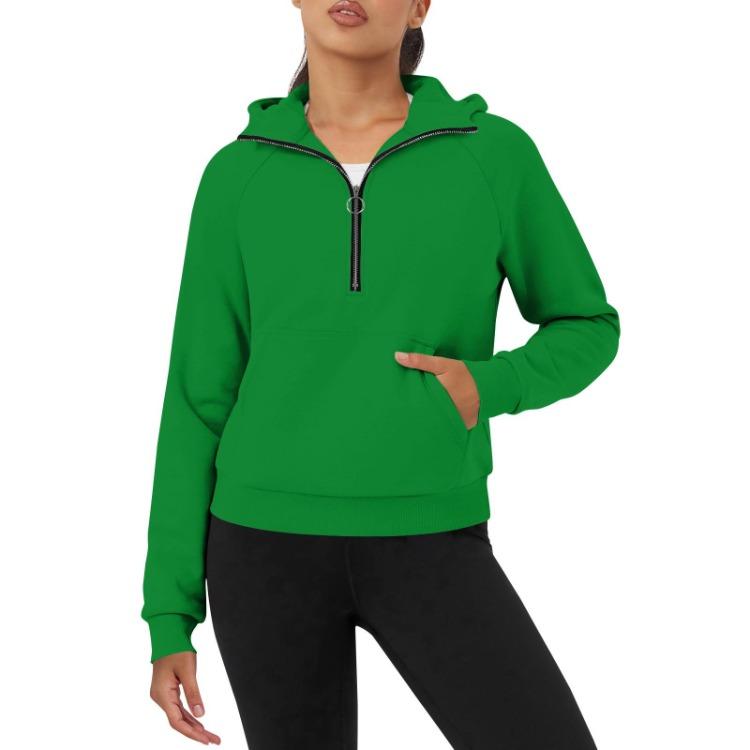 Women Fashion Long Sleeve Hooded Sweatshirt Casual Loose Fit Zipper Pocket Solid Color