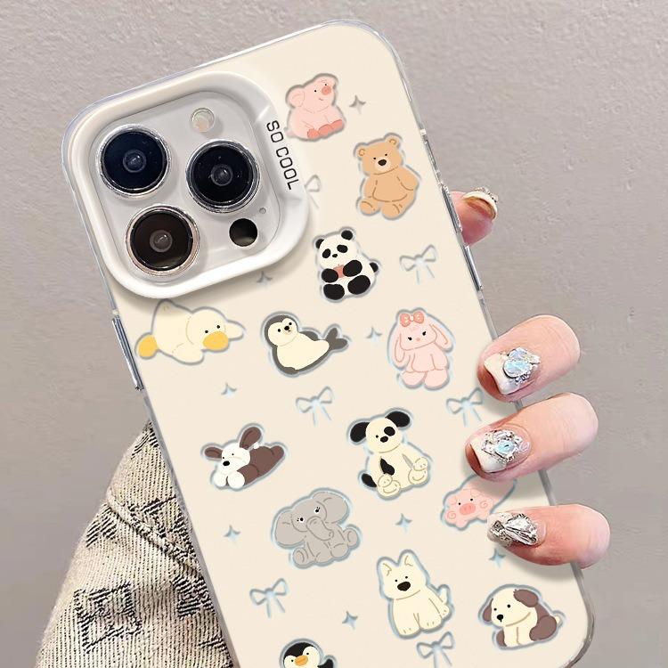 Applicable To Apple 15 Color Silver Matte Mobile Phone Case Iphone14 Full Screen Cartoon Animal 13 High-end Sense Xs All Inclusive Women