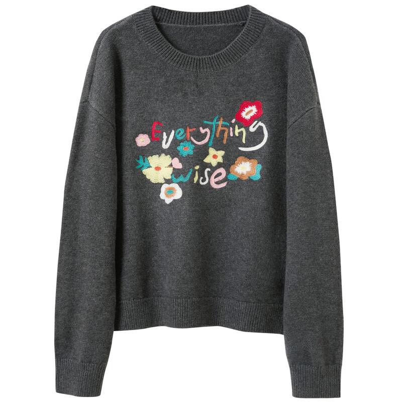 Sancai 2025 Winter Floral Embroidered Loose Knit Sweater