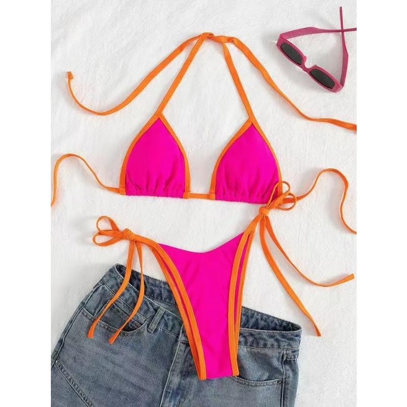 Bikini Sexy con Lacci Colore a Contrasto Set Costume da Bagno da Donna Diviso Bikini da Spiaggia 2026 Nuovo Bikini Senza Schiena per Tutte le Stagioni Set 2 Pezzi