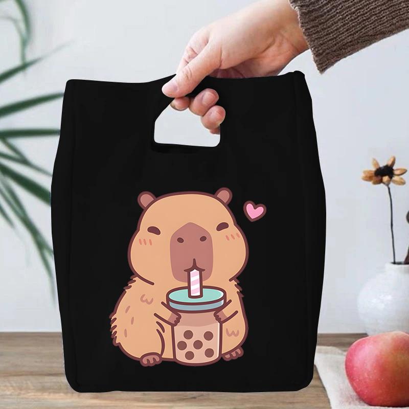

Canvas Lunch Bags Students Cute Capybara Drinking Boba Tea Print Portable Bento Bags Kids Kawaii Cartoon Capybara Gift Lunch Bag