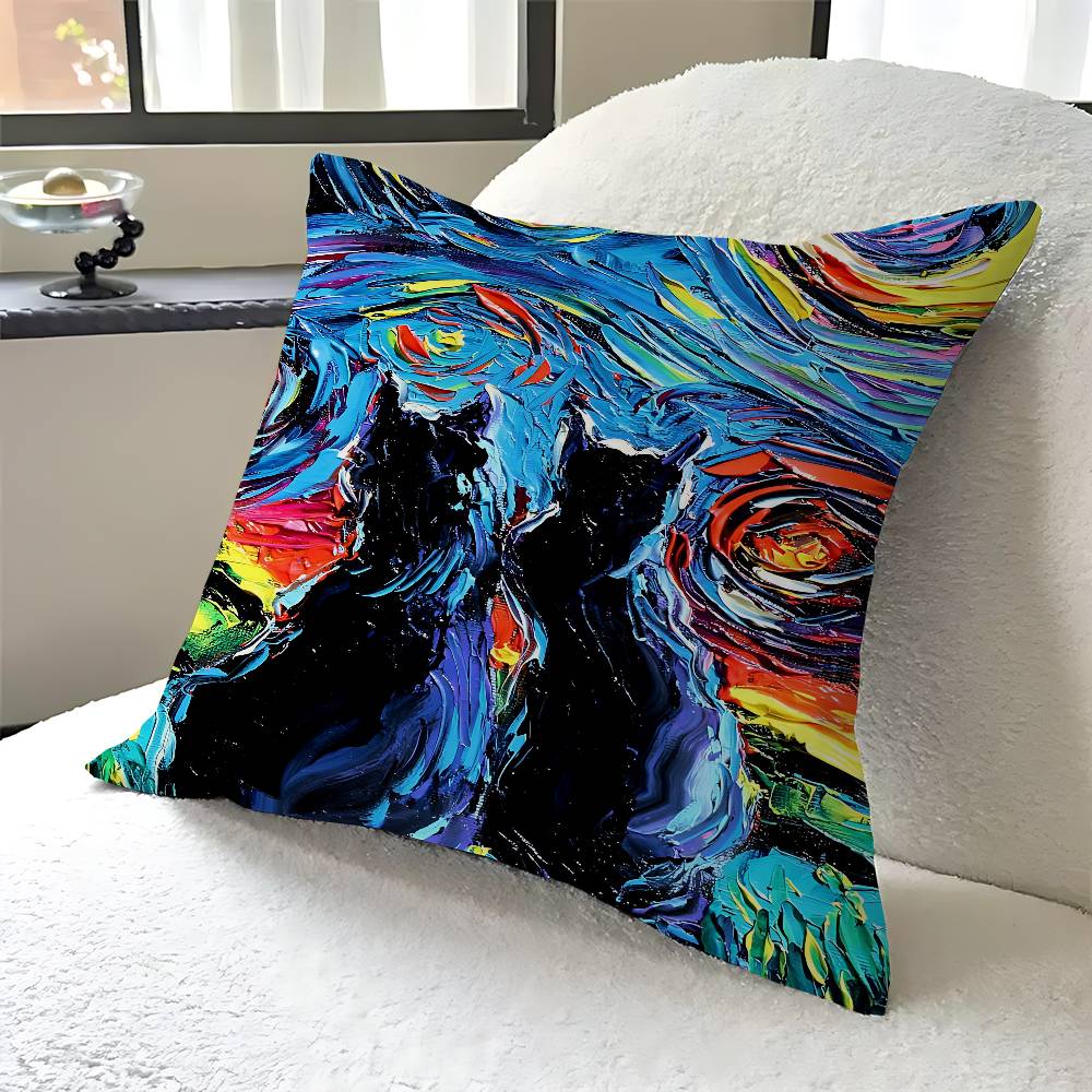Cat And Vincent Van Gogh Pillow Anime Pillow Sofa Bed Head Pillow Cover Cushion Cover