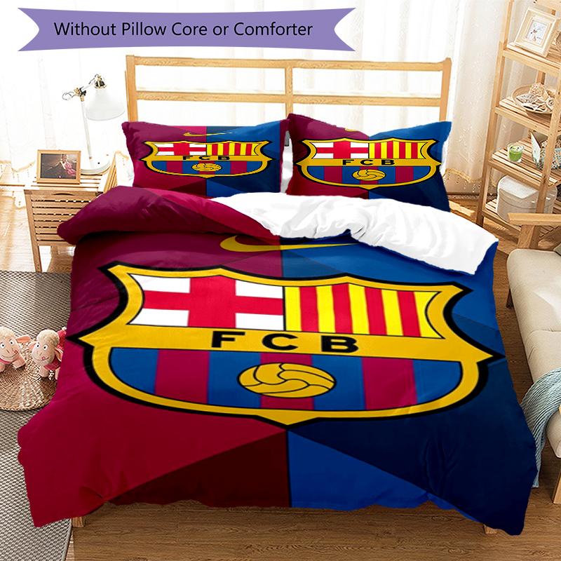3pcs FC Barcelona Bedding Set Duvet Cover Closure Includes 1 Duvet Cover & 2 Pillowcases, Soft and Comfortable for All Seasons.