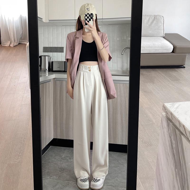 Women's 2025 Spring/Summer High-Waisted White Drape Slimming Wide-Leg Floor-Length Pants