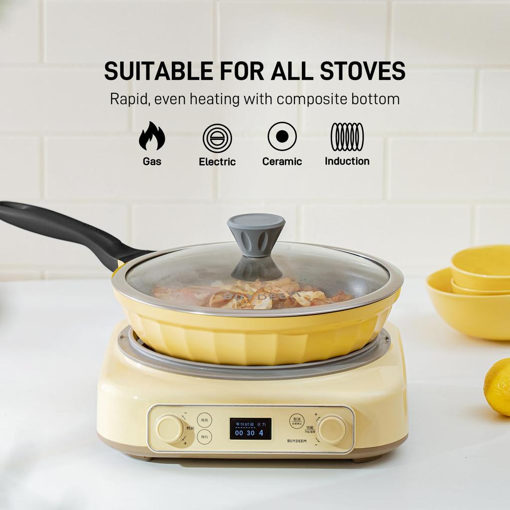 26cm Nonstick Frying Pan Cast Aluminum Skillet With Lid Induction Compatible Swiss ILAG Coating Even Heating Omelet Pan Fry Pan