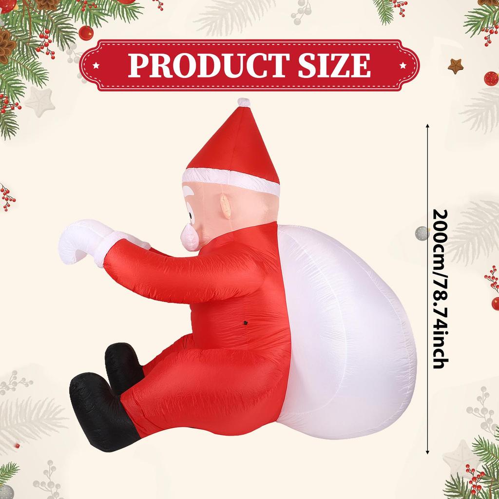6.56ft Christmas Inflatable Santa Climbing with Gift Bag Outdoor Decoration Yard