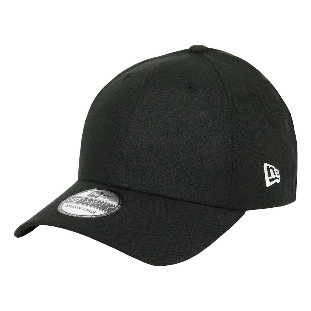 [New Era] Cap for Men and Women, NewEra 39THIRTY, Plain, Hat, Baseball Cap, Stretch, Elastic, Side Logo, Flag Logo, Brand, SM, Black, [Used]