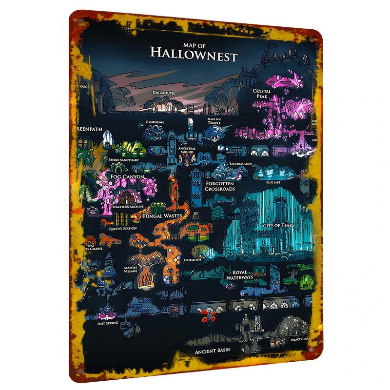 

Hollow Knight Map of Hallownest Metal Tin Sign Vintage Game Art Decor for Gamers Room Wall Decoration 20x30cm（7.8x11.8inch）