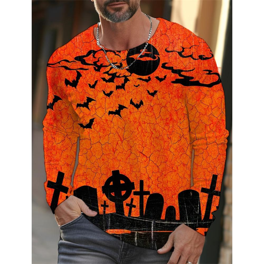 Pánské tričko s dlouhým rukávem s 3D potiskem dýně na Halloween, podzimní a zimní, pánská streetwearová móda, kulatý výstřih, dlouhý rukáv