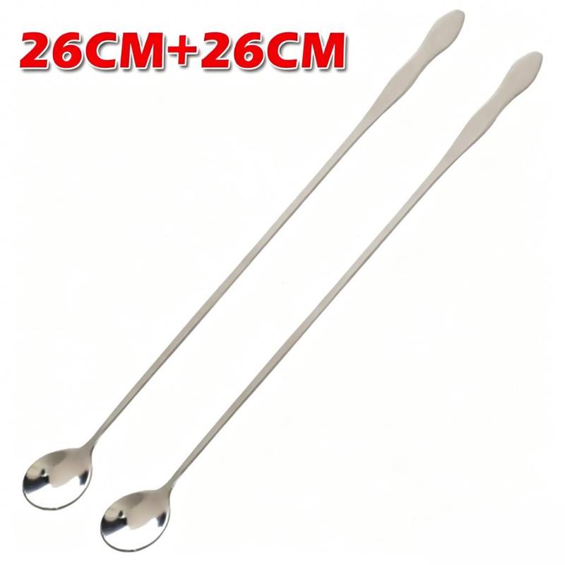 2Pcs Stainless Steel Long Handle Stirring Spoon Easy Grip Rust Resistant Beverage Mixing Spoon Long Handle Drink Stirring Spoon