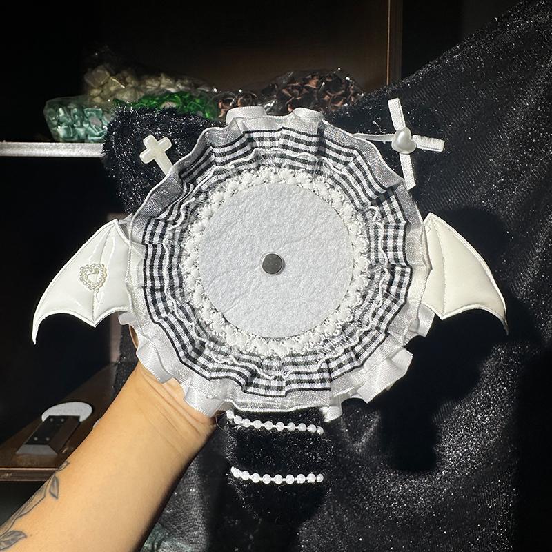 Lace Trim Baji Support Plush Long Tail Ear Itabag Badge Holder Lolita Decoration Handmade Badge Support Photocard Protect Cover