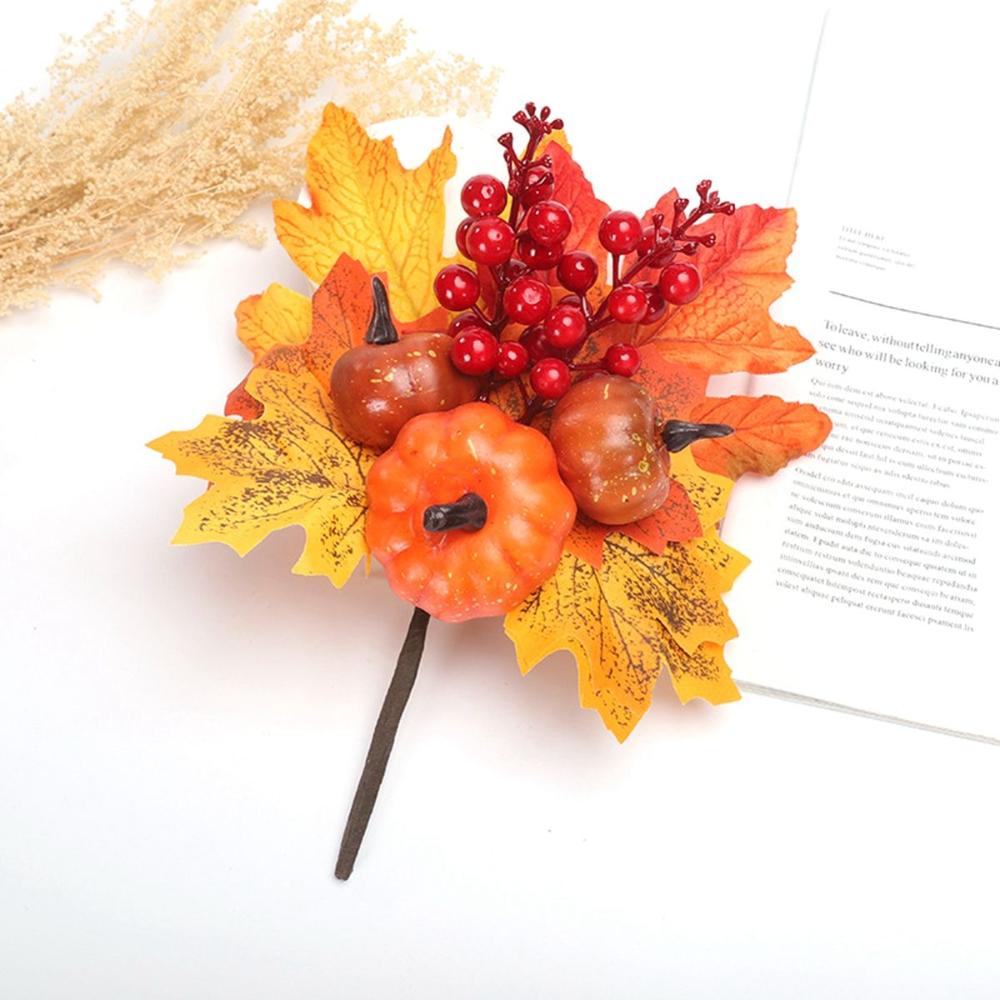 Kitchen Fall Autumn Decoration Artificial Maple Leaves Fake Pumpkin Faux Branches Berry Stem