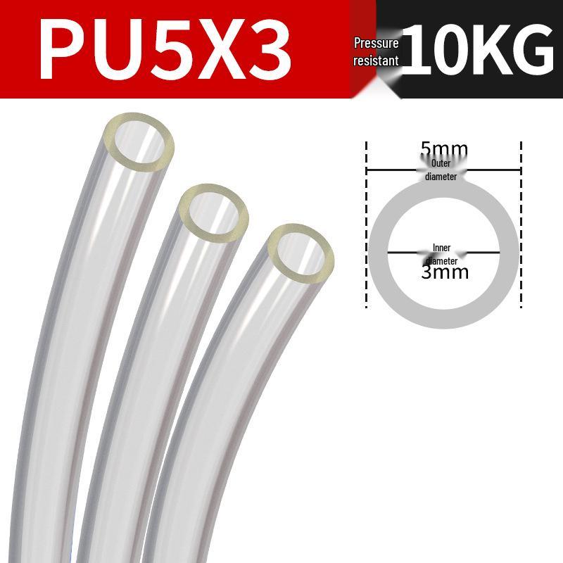 

Пневматичний повітряний шланг PU високого тиску для компресорів, доступний у розмірах 3-12 Transparent 5*3, 1m