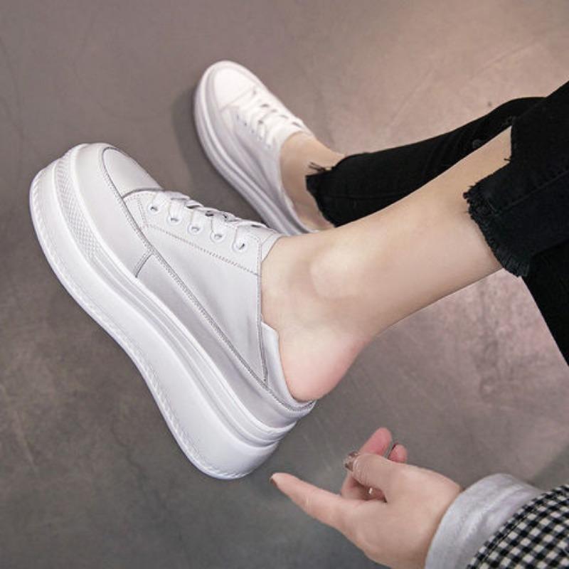 New heightening leather little white shoes thick-soled casual versatile little white shoes half-drag sandals small shoes