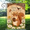 2D Flat - 2D Flat - 1pc, 2D Flat Printing, Squirrel And Flowers Garden Flag, Grow Joy Theme, Material, Multiple Sizes Available, Machine Washable for